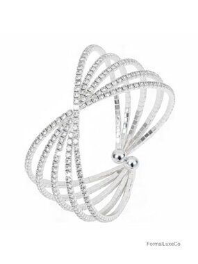 Crystal Rhinestone Cuff Bracelet for Women Wedding Bridal